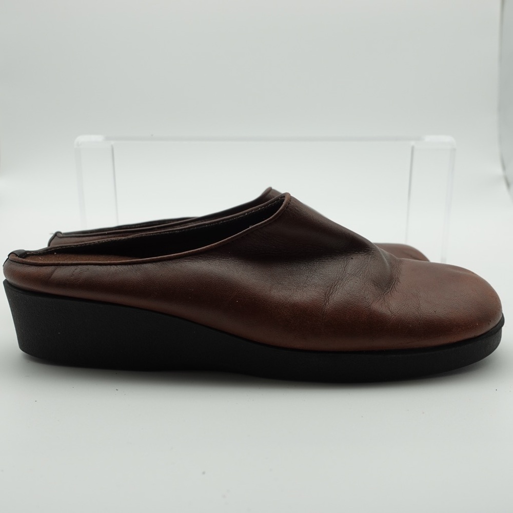 Naturalizer Women Size 6.5 Mule Brown Leather Clog Slip On Wedge Shoes Comfort